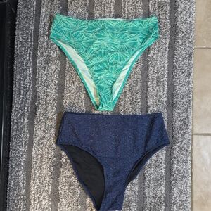 Two-Piece Bikini Bottoms Set in Green and Blue-New Without Tag